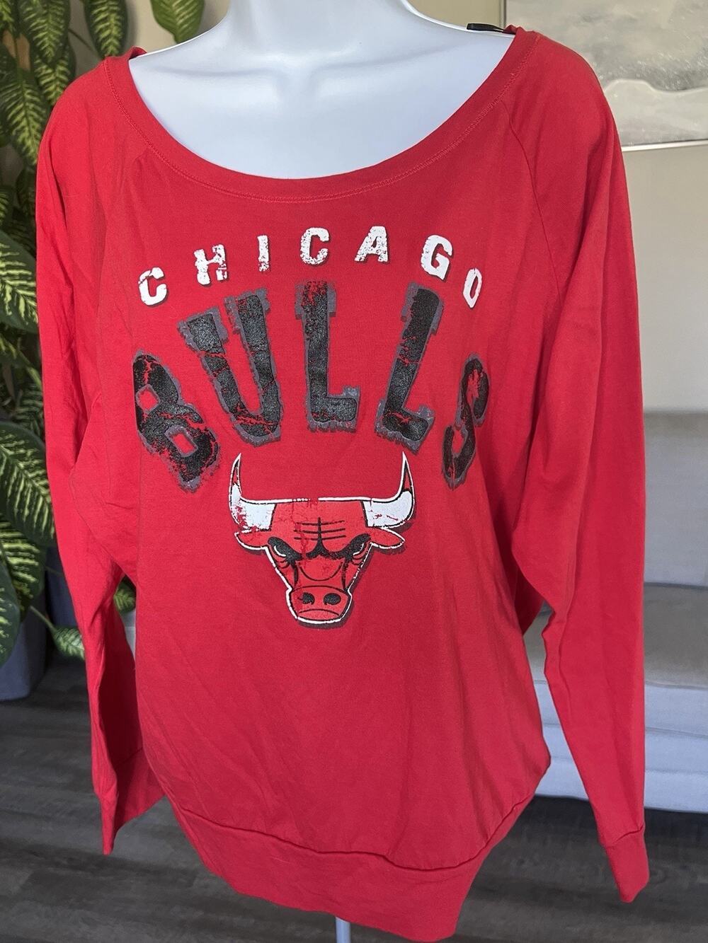 NBA Chicago Bulls Red Long Sleeve Womens Shirt Adult Large #1025